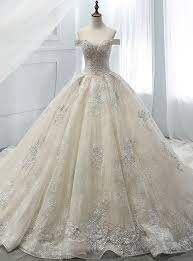 Champagne Ball Gown Tulle Appliques With Beading Off The Shoulder Wedding Dress Ball Gowns Wedding Wedding Dresses Lace Ball Gown Wedding Dress