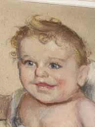 Vintage Portrait Painting Baby (New Year) Black Cat Listed Artist Marion  Powers