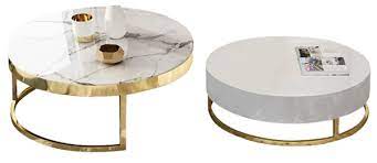 It's actually the type of coffee table you'd expect to see in most modern living rooms. Round Nesting Coffee Table With Storage Rotatable Drawers Wood In White Green Decorist