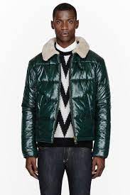 Ami Green Shearling Collared Puffer Jacket For Men Mens Puffer Jacket Shearling Collar Mens Jackets