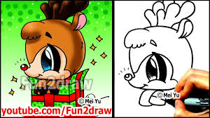 How To Draw Rudolph The Red Nosed Reindeer In A Christmas Gift Fun2draw Winter Holiday Drawing Fun2draw Easy Christmas Drawings Banner Drawing