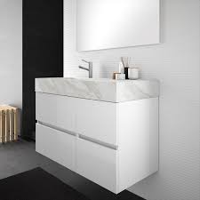 Mobile Sospeso Vasca Sx 100 Cm In Hpl Bianco Marmo Base Doppia Bianco Lucido Mobili Da Bagno Sospesi Mobile Bagno Vasca