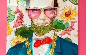 Ashley Longshore "Abe Lincoln With Sunglasses and Koi" 2018