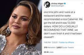 She was once beloved online, but chrissy teigen 's reputation has transformed rapidly. Chrissy Teigen S 13 000 Wine Story Is Causing Drama On Twitter