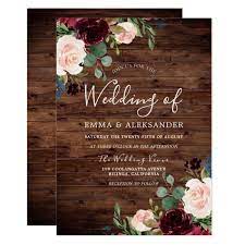Rustic Blush Burgundy Red Wine Flowers Wedding Invitation Zazzle Com Flower Wedding Invitation Bridal Shower Flowers Country Wedding Invitations