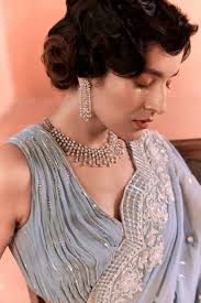 Buy Stone Blue Adena Rays Saree Online