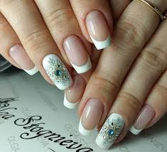 Cute Christmas French Nails French Manicure For New Year With Snowflakes Christmas Nails Holiday Nails French Nails