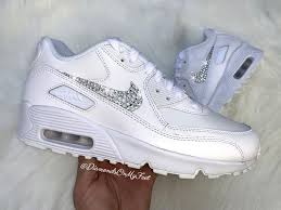Swarovski Women S Nike Air Max 90 All White Sneakers Etsy Swarovski Nike Bling Nike Shoes Nike Air Max For Women