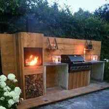 Outdoor Kitchen With Natural Wood Stone Backyard Outdoor Decor Outdoor Rooms