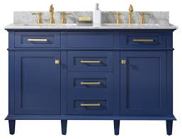 W vanity in white with white vanity top has classic styling that will complement a wide variety of bath or powder room decor. 54 Blue Finish Double Sink Vanity Cabinet Carrara White Top Transitional Bathroom Vanities And Sink Consoles By Legion Furniture Wlf2254 B Houzz