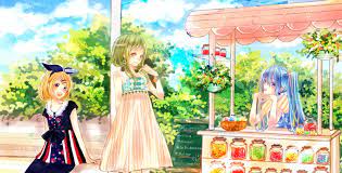 Blonde Hair Blue Eyes Blue Hair Brown Eyes Dress Green Hair Gumi Hatsune Miku Headdress Kagamine Rin Long Hair Ruru Blonde Hair Blue Eyes Blue Hair Green Hair