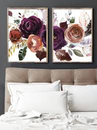Plum Watercolor Flower Wall Art Watercolor Purple Plum Bedroom Wall Decor Floral Minimalist Artwork Set Of Canvas Art Wall Decor Flower Wall Art Plum Bedroom
