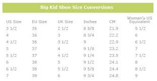 Womens To Big Kids Shoes Size Conversion Chart Save Money