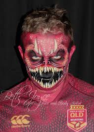Monster Face Painting Go Queenslander Matty As The Queensland Monster For The Last State Of Origin Game Monster Face Painting Face Painting Face And Body