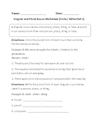 Usually add the letter s to the end of a singular noun to make it plural. Nouns Worksheets Singular And Plural Nouns Worksheets