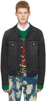 Gucci Black Denim L Aveugle Par Amour Jacket Ssense Black Denim Gucci Black Denim Jacket Men