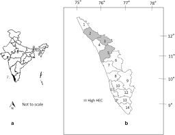 Maps of kerala by district. Human Elephant Conflict In Kerala India A Rapid Appraisal Using Compensation Records Springerlink