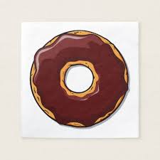 1 Cartoon Chocolate Donut Design Paper Napkin Paper Napkins Chocolate Donuts Napkins Cartoon happy round chocolate donut chef character holding a tray of doughnuts over a blank banner and green circle #1307015.