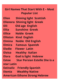Girl Names That Start With E Most Popular List Girl Names Norse Baby Names Names