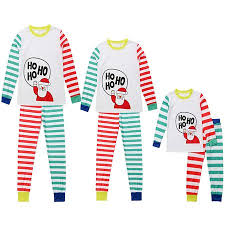 Mama Dad Kid Ho Ho Ho Santa Claus Print Family Matching Clothes Long Sleeve And Pants Striped Christmas Pajamas Set