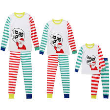 mama dad kid ho ho ho santa claus print family matching clothes long sleeve and pants striped christmas pajamas set