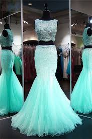 Mermaid Sleeveless Two Piece Mint Green Tulle Beaded Prom Dress Mint Green Prom Dress Beautiful Prom Dresses Prom Dresses For Teens