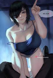 all fours alternate version available anime anime style big ass  big breasts chainsaw man cleavage crawling eyepatch female hayakawa aki  himeno (chainsaw man) huge breasts index finger raised looking