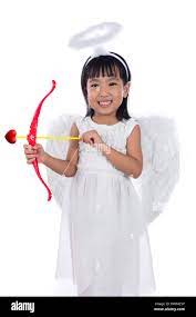 Asian Chinese little cupid with bow and arrow in isolated white background  Stock Photo - Alamy