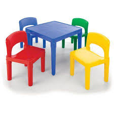 Tot Tutors Kids Plastic Table And 4 Chairs Set Primary Colors Blue Plastic Tables Chair Set Table And Chair Sets
