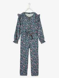 Floral Jumpsuit For Girls Dark Green Print Girls