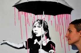 Oneline meets coloursplash the work is bold, colourful and manages to be whimsical and thought provoking at the same time. Banksy Graffiti Stehen Zum Verkauf Bilanz