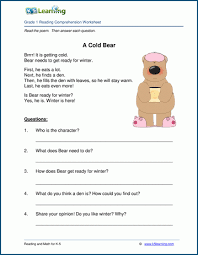 A Cold Bear Grade 1 Children S Story K5 Learning Reading Comprehension Kindergarten Reading Comprehension Activities Learning English For Kids