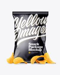 Download Metallic Snack Package With Riffled Potato Chips Mockup Front View In Flow Pack Mockups On Yellow Images Object Mockups