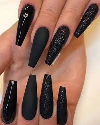 The coffin nail design above is among the most beautiful patterns i've seen with gold sequin for added glitz. 62 Best Black Coffin Nails Design You May Crazy For It Glitter Nails Matte Nails Long Black Nails Long Nails Coffin Nails Long