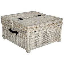 Trunk Style Wicker Coffee Table With A Whitewashed Finish And Interior Storage Wicker Coffee Table Coffee Table With Hidden Storage Coffee Table With Storage