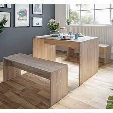 The seat back benches are an excellent alternative to dining room chairs that might typically be placed on the long side of a table. Stratus Wooden Dining Table In Sonoma Oak With 2 Dining Benches Sale