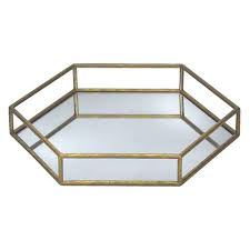 Metal mirrored ornate scalloped decorative vanity tray. Hexagon Gold Mirror Tray Contemporary Decor Living Room Geometric Tray Mirror Tray