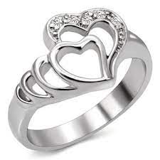 Bague Double Coeurs Zirconium Bague Fiancaille Bague Bague De Fiancailles Et Alliance
