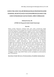 Pdf Kode Etik Guru Dalam Meningkatkan Profesionalisme Pendidik Reaktualisasi Dan Pengembangan Kode Etik Guru Di Madrasah Aliyah Darul Amin Pamekasan
