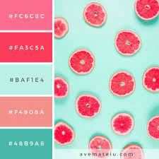 Pattern Of Grapefruit Citrus Slices On Pastel Backdrop Color Palette 215 Ave Mateiu Color Palette Bright Color Schemes Colour Palettes Color Palette Design