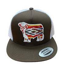 Lazy J Ranch Wear Brown And White Snapback Baseball Cap Hat With 4 Serape Bull Patch Western Cowboy Theme Lazy J White Baseball Cap Ranch Wear Baseball Cap