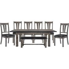 Swivel chairs and swivel rocking dining chair also make great seating for conversion and after dining relaxing in outdoor spaces. Cambridge Drexel 8 Piece Weathered Gray Dining Set Table 6 Upholstered Chairs And Bench 99001 Pu8pc1 Wg The Home Depot