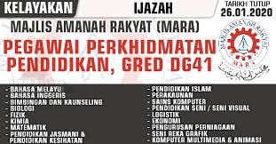 Berikut dikongsikan maklumat jawatan kosong guru mara 2020 gred dg41. Jawatan Kosong Kerajaan 2020 Pegawai Perkhidmatan Pendidikan Gred Dg41 Pelbagai Bidang Subjek Jawatan Kosong Terkini Negeri Sabah