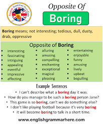 Opposite Of Boring Antonyms Of Boring Meaning And Example Sentences Antonym Opposite Words Contradict Learn English Words Opposite Words Opposite Words List