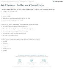 Quiz Worksheet The Main Idea Theme Of Poetry Study Com