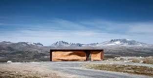 It offers astounding views over the valley to mt snøhetta. Norwegian Wild Reindeer Pavilion Viewpoint Snohetta
