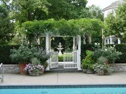 8 Foot High White Privacy Fence And Arbor Google Search Garden Entrance Backyard Pool Designs Wood Arbor