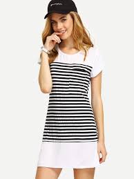Shop Black White Striped T Shirt Dress Online Shein Offers Black White Striped T Shirt Dress More To Fit Your Fashionable Needs Em 2020 Moda Feminina Moda Roupas
