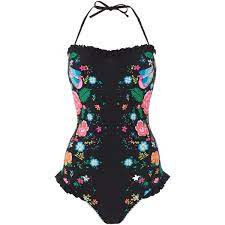 Floozie By Frost French Black Floral Print Bandeau Swimsuit 43 Liked On Polyvore Featuring Swi Bandeau Swimsuit Printed Bandeau Bandeau One Piece Swimsuit