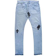 These chrome heart jeans worn by ddg; Leather Cross Patch Jeans The Echelon